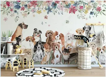Custom freskos 3d foto tapetai, Mielas grupė šuniukai gėlių vaikų kambarį, namų dekoro tapetai, sienų ir 3 d