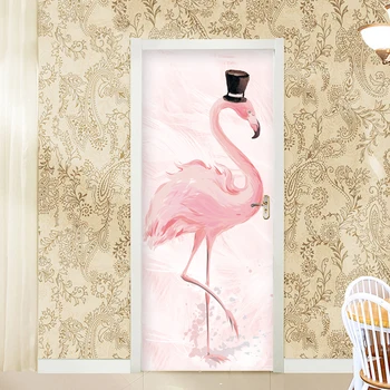 Atogrąžų Pink Flamingo Durų Lipdukas Plakatas Gyvenimo Kambario, Miegamasis PVC Lipnios Vandeniui Tapetai Kūrybos Durų Dekoras Decal